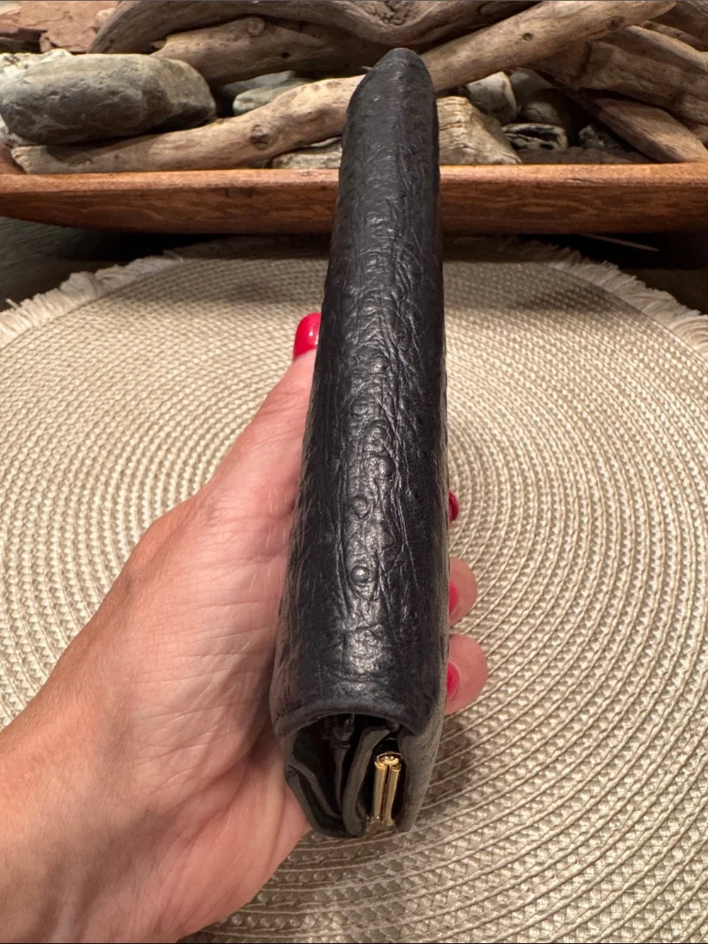 Givenchy Black Textured Leather Clutch with Gold Emblem